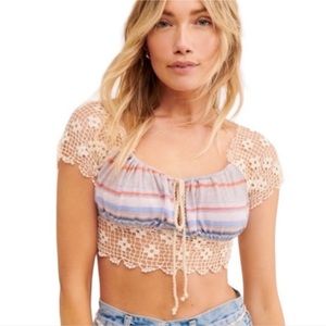 Free People Aruba Crochet Striped Crop Top